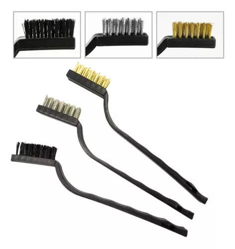 JUEGO DE 3 MINICEPILLOS ACERO, BRONCE Y NYLON. (SET)