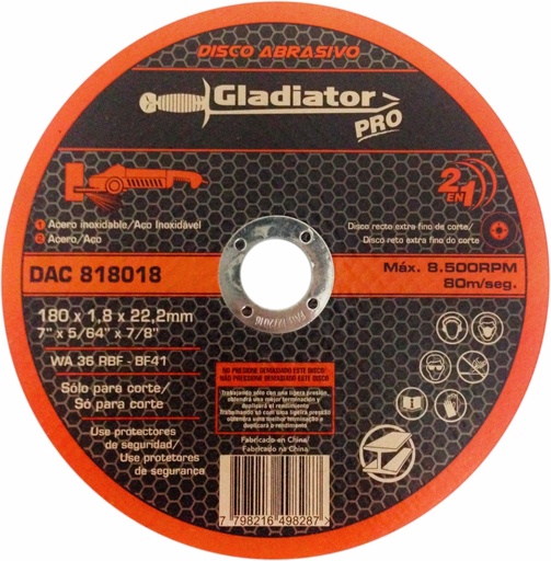 [DAC818018CJ] DISCO CORTE ACERO INOX GLA 7" 25U (UNI)