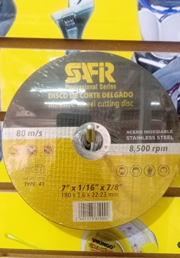 [D044] DISCO DE CORTE FINO DE METAL 7" MARCA SAFIR